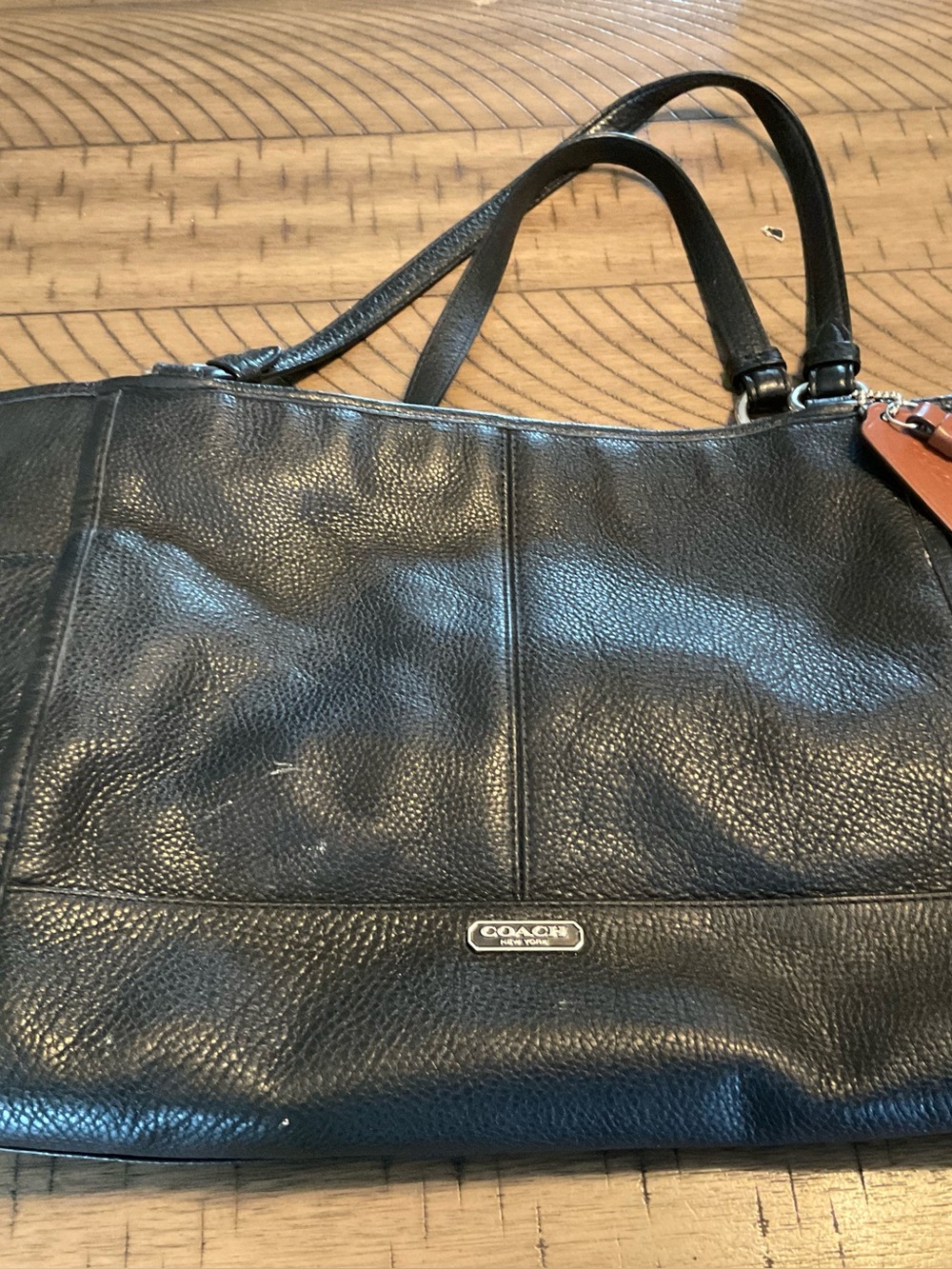 Coach Black Pebbled Leather Shoulder Tote with Tan Tag